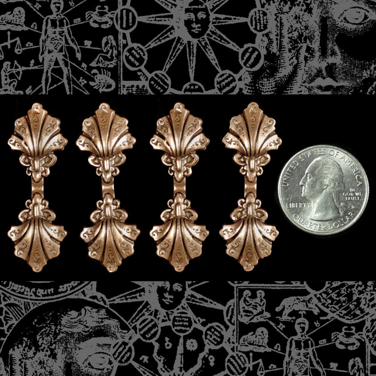 Antiqued Copper Plated Brass Shell Pinch Connector - Set of Four - C-O02